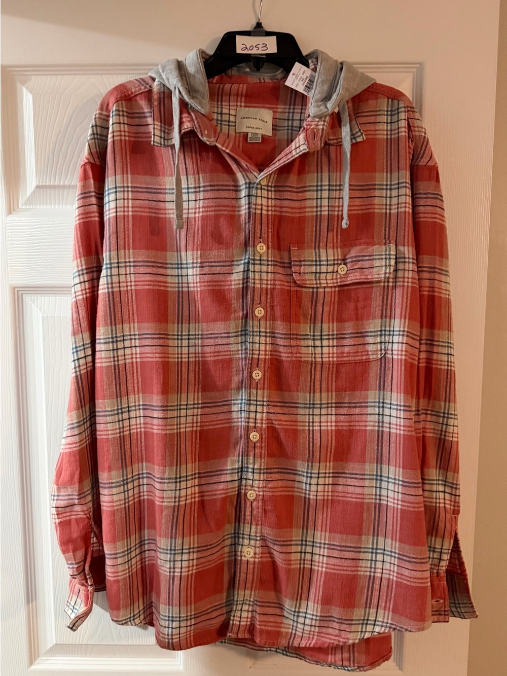 American Eagle Super Soft Hooded Plaid Flannel Shirt Men’s Large Tall NWT